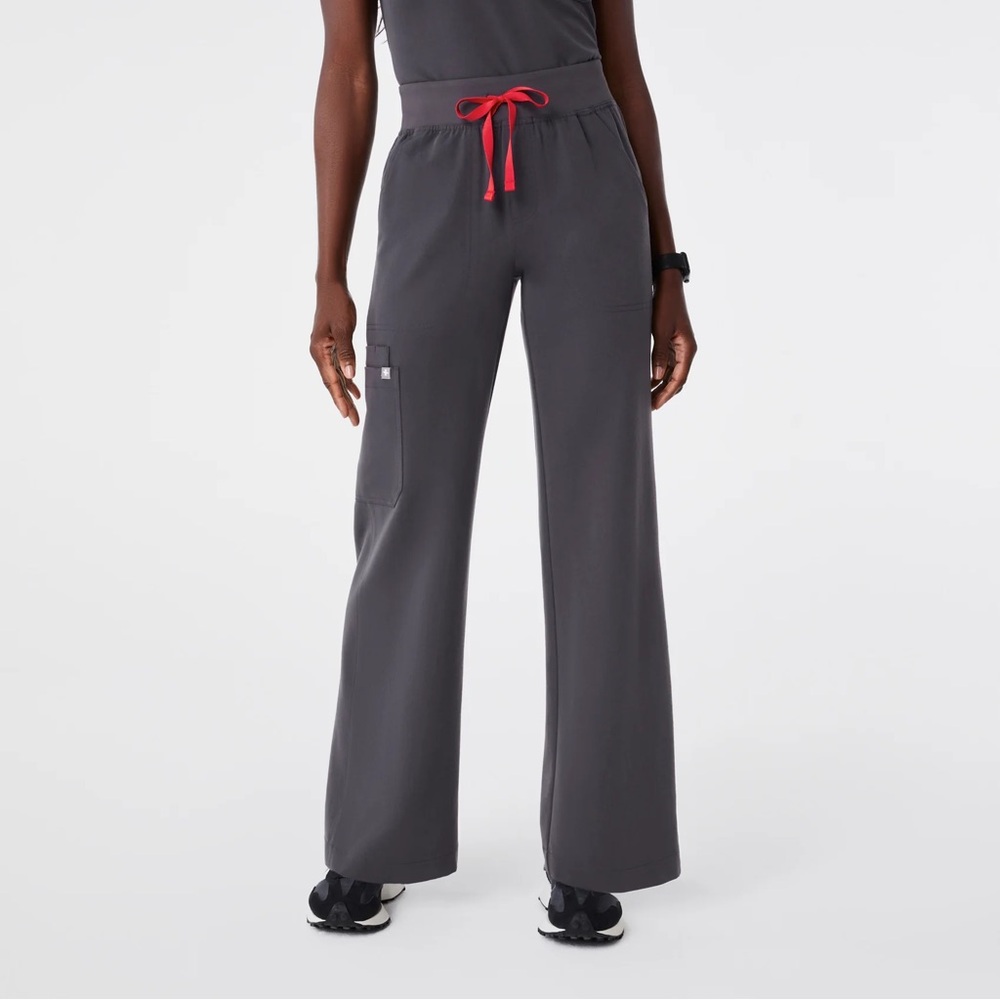 Figs Women's Charcoal Pants with Red Tie XSP PETITE
